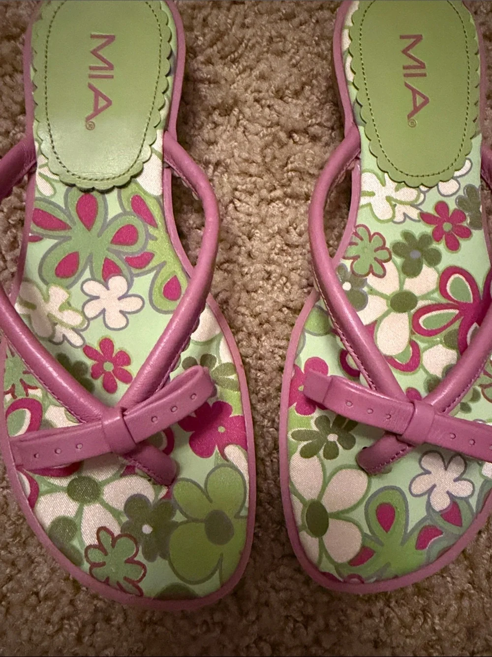 MIA Pink & Lime Floral Thong Sandals